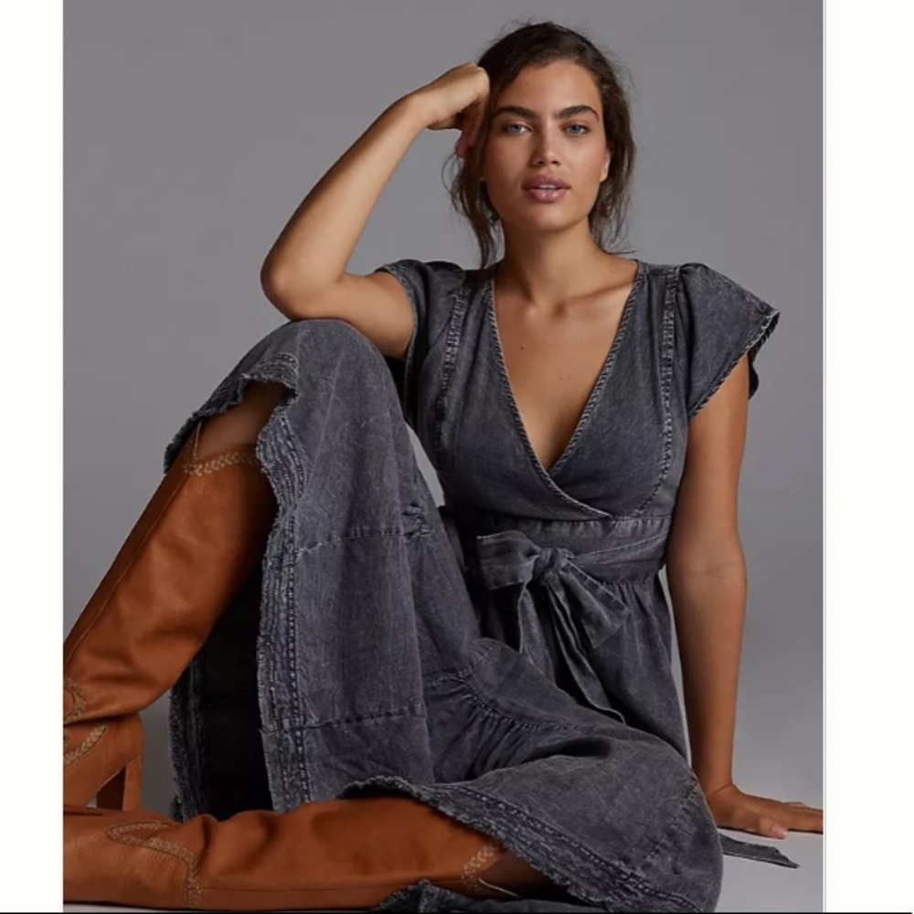 Pilcro Black Lightweight Denim Midi Dress | Size 16